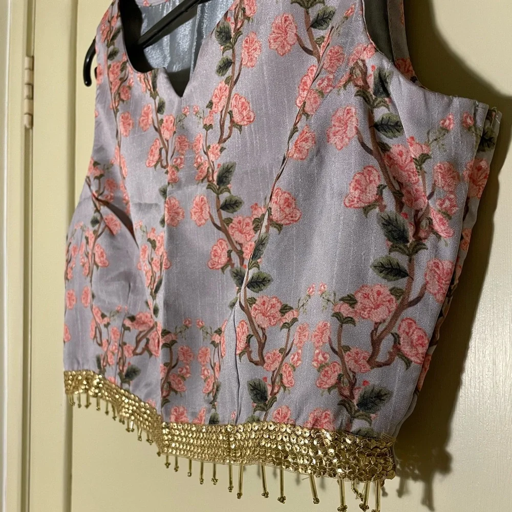 Indya Floral Grey Flared Maxi silk Skirt (Lehenga) & Top - Worn once. - Picture 11 of 16